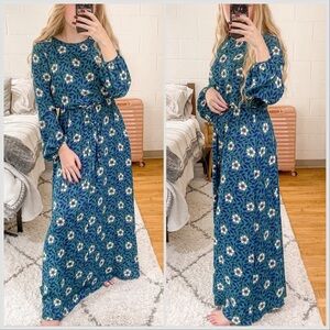 Diane von Furstenberg DVF Green White Silese Floral Print Maxi Dress Sz 12